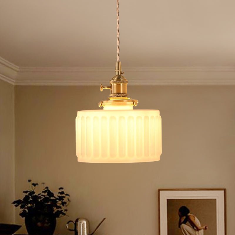 Tambour Striped Glass Drum Pendant Light-Home & Garden > Lighting > Pendant Lights-Laren Fete-White-Laren Fete