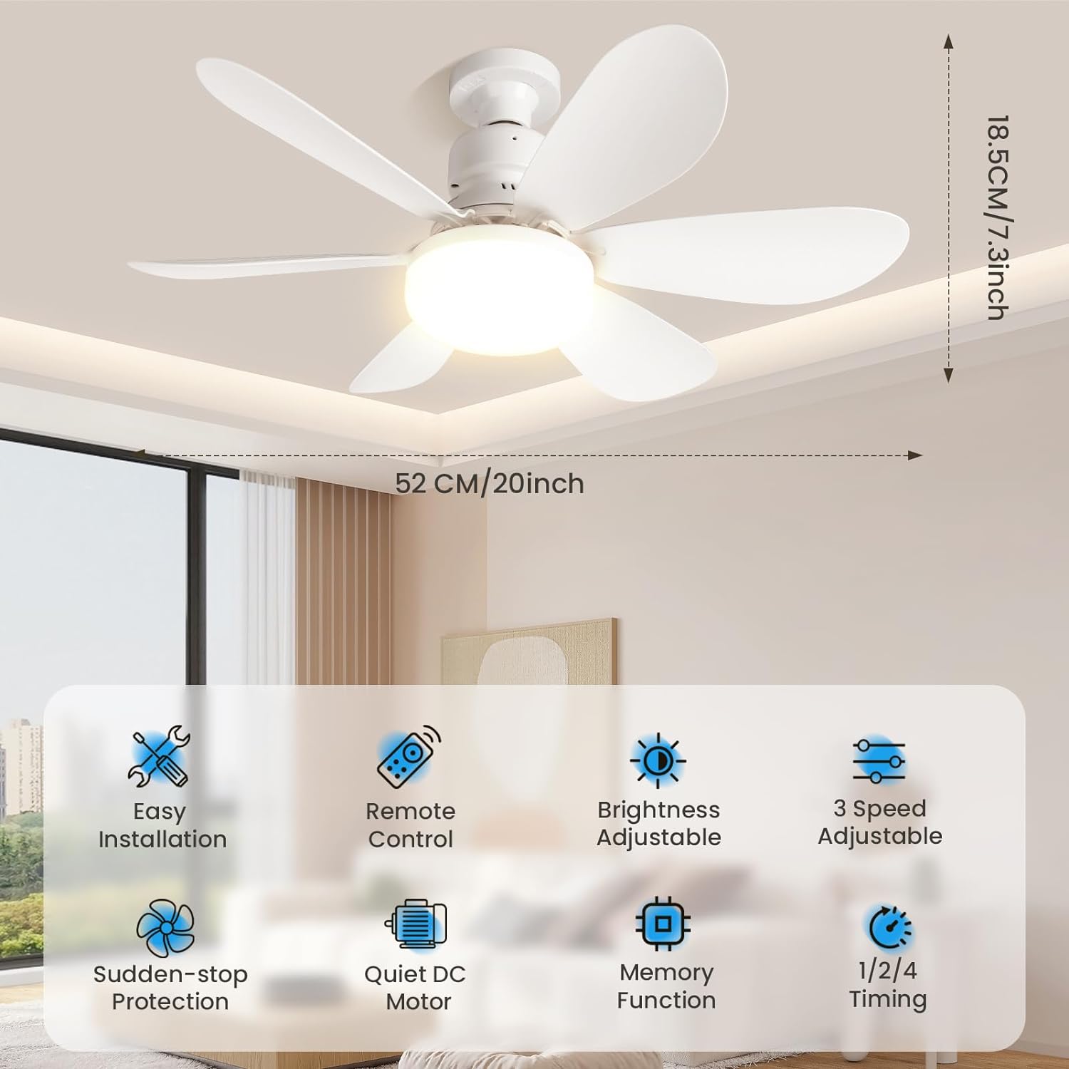 Vega LED Ceiling Fan with Remote Control – 3 Colour Temps-Home & Garden > Lighting > Ceiling Fans-Laren Fete-Laren Fete