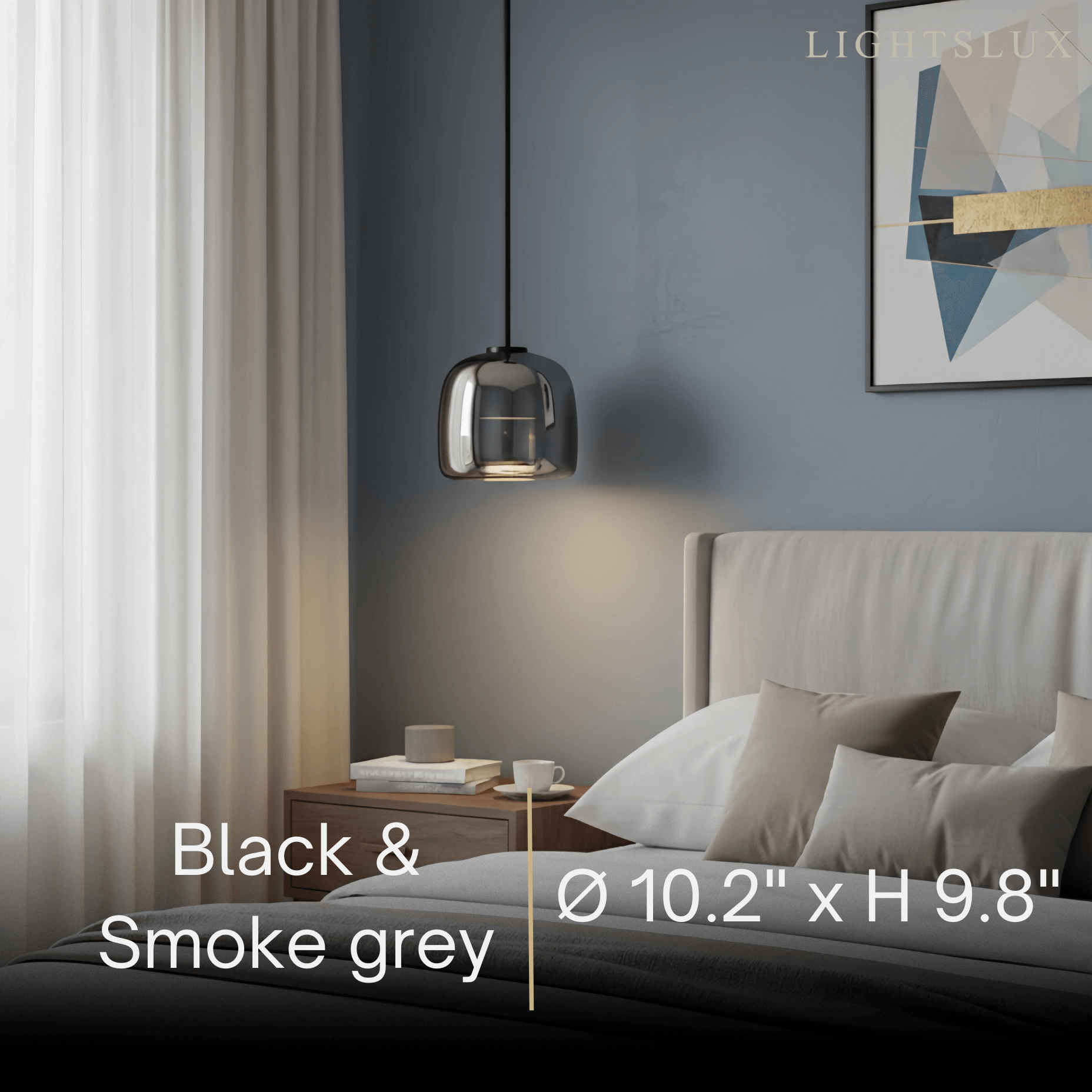 Vetro Hand-Blown Glass Pendant Light-Home & Garden > Lighting > Pendant Lights-Laren Fete-D26cm × H 25cm (10.2″ × 9.8″)-Black & Smoke grey-Warm White (3000K)-Laren Fete