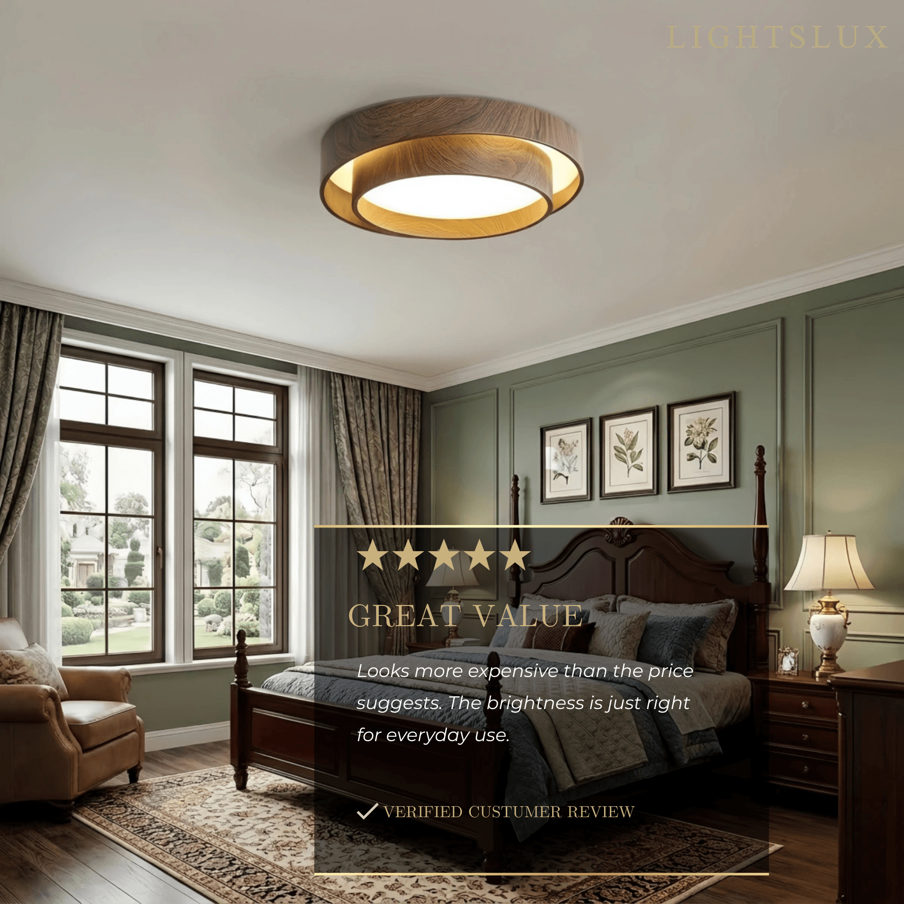 Zenno Walnut Flush Mount Ceiling Light-Home & Garden > Lighting > Ceiling Lights-Laren Fete-D40cm x H14cm (15.7″ x H 5.5″)-Warm White(3000K)-Laren Fete