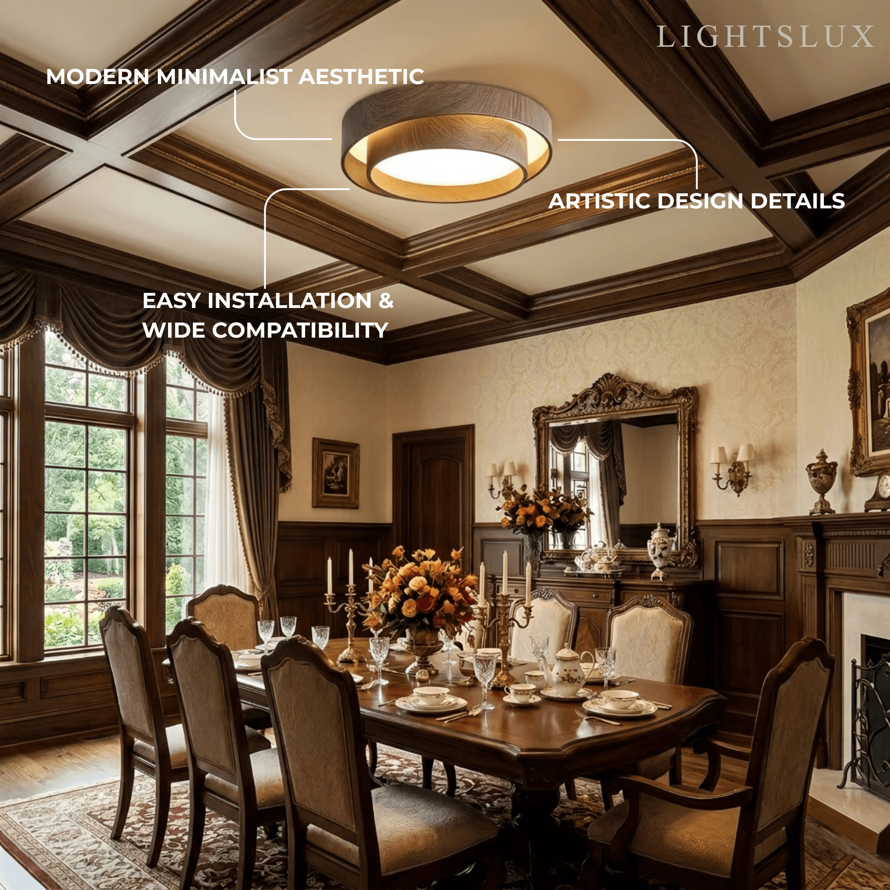 Zenno Walnut Flush Mount Ceiling Light-Home & Garden > Lighting > Ceiling Lights-Laren Fete-D40cm x H14cm (15.7″ x H 5.5″)-Warm White(3000K)-Laren Fete