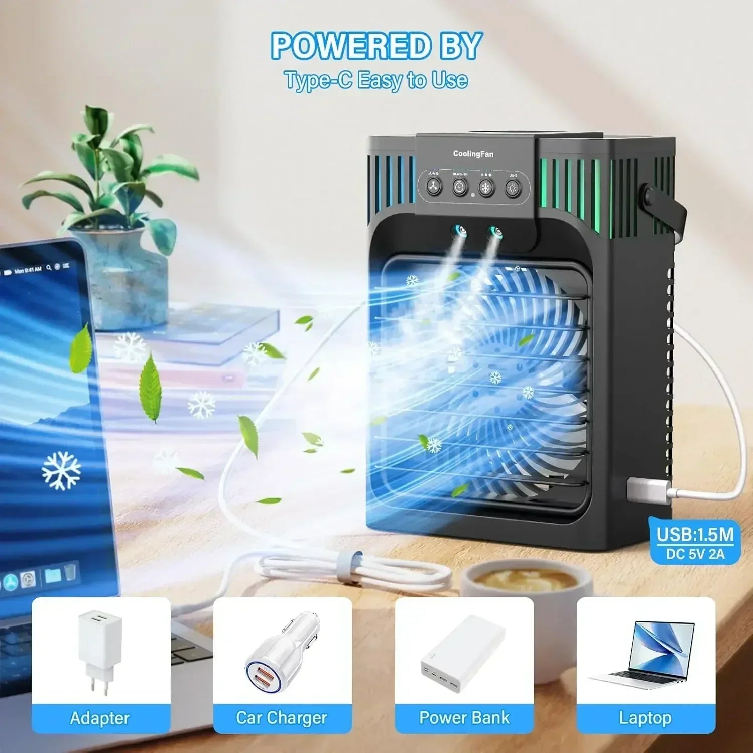 Portable Desktop Air Conditioner With Remote Control-Laren Fete-Laren Fete